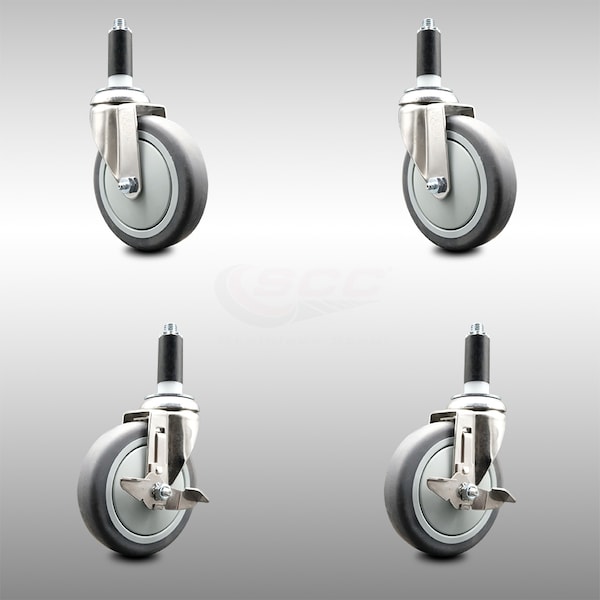 Service Caster 5 Inch 316SS Thermoplastic Rubber Swivel 1-1/8 Inch Stem Caster Brake SCC, 2PK SCC-SS316EX20S514-TPRB-2-TLB-2-118 - main
